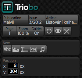 Horní část menu editoru Triobo