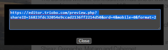 Dialog with address for preview sharing