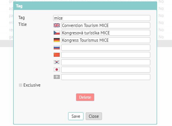 Tags definition - multilingual