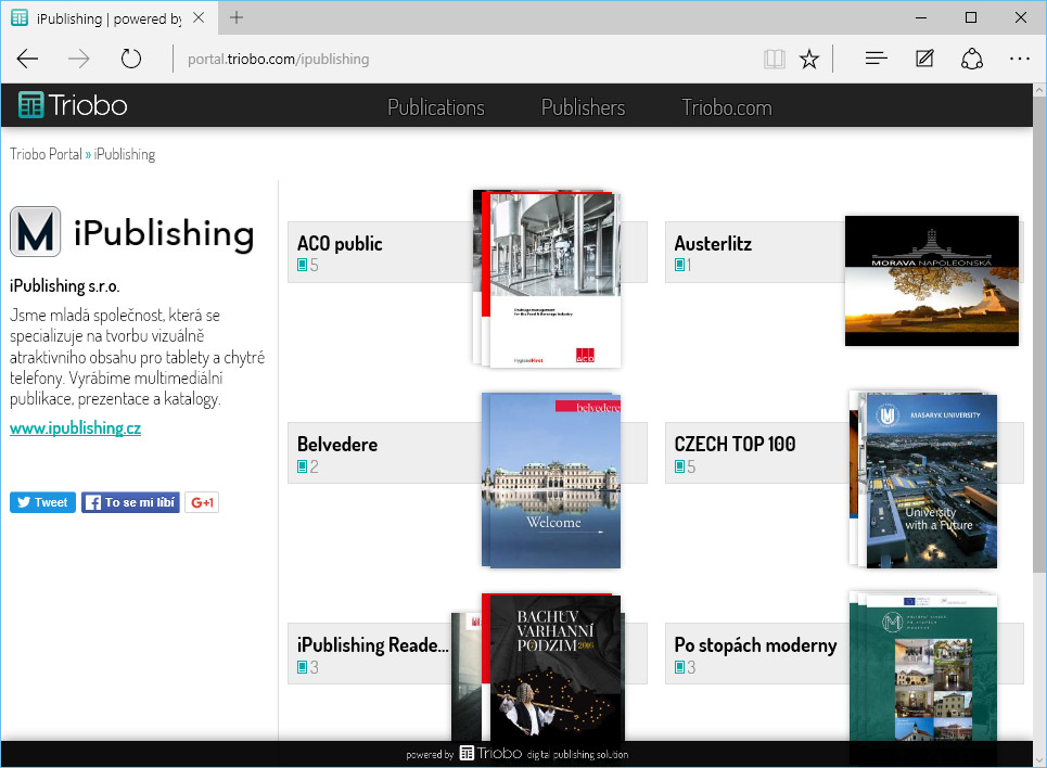 Ukázka stránky vydavatele digitálních titulů