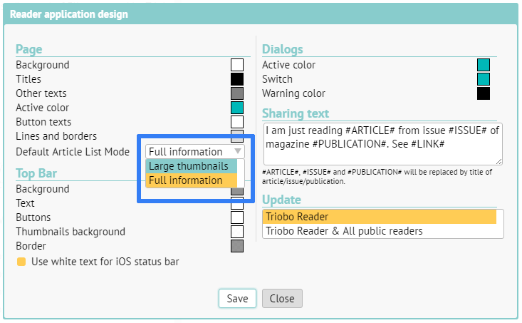 Publication settings